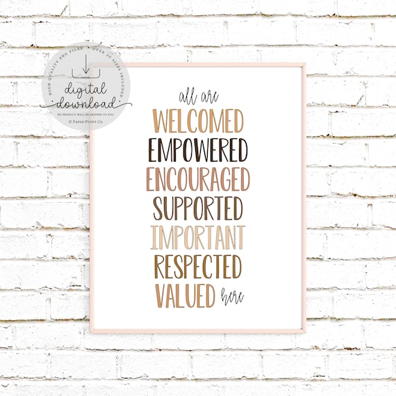 All Are Welcome Here Print | Equality Inclusion Print | Diversity Wall Art | Equality Hands Poster | We Are All Equal | Digital Download