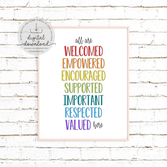 All Are Welcome Here Print | Equality Inclusion Print | Diversity Wall Art | LGBT Ally | Pride LGBTQ | We Are All Equal | Digital Download