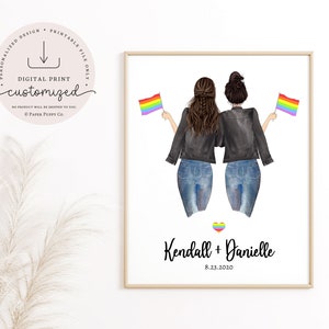 LGBT Custom Portrait Illustration, Engagement Gift, Portrait Couples Custom,Valentines Gifts, Housewarming Gift, Lesbian,Birthday Gift