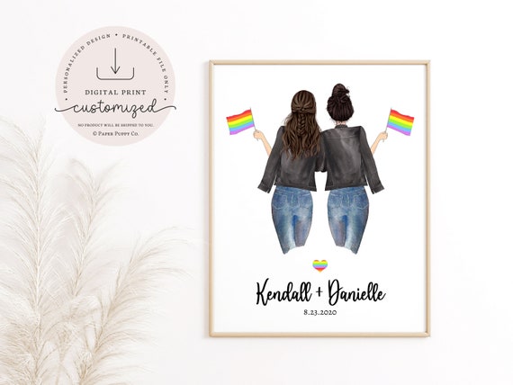 LGBT Custom Portrait Illustration, Engagement Gift, Portrait Couples Custom,Valentines Gifts, Housewarming Gift, Lesbian,Birthday Gift