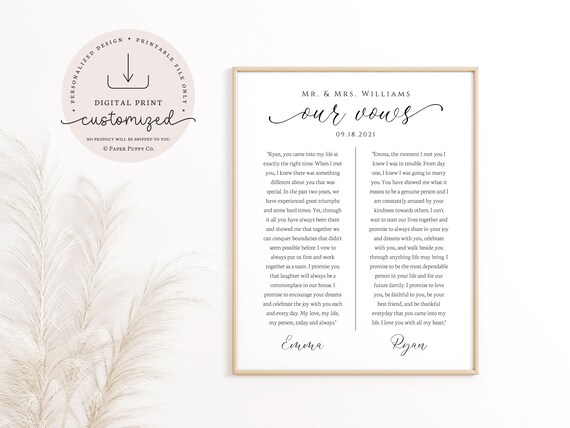 Custom Wedding Vows Print, Wedding Vows, Master Bedroom Above Bed Signs, First Dance Song Lyrics Wall Art, His and Hers Wedding Gift