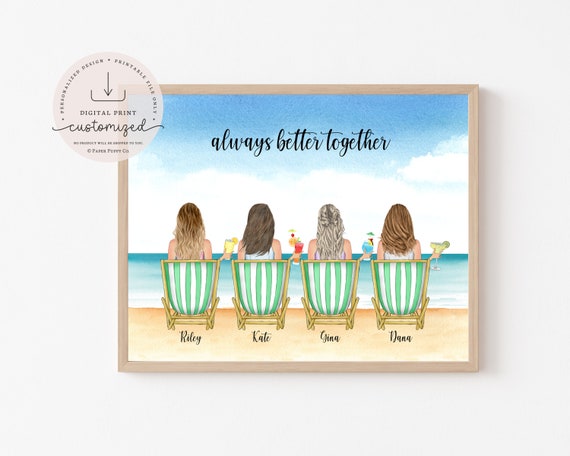Personalized Print, Best Friends at the Beach, Summer Gift Idea, Friend Birthday Gift, Girls Weekend, Customizable Roommates print, Sisters