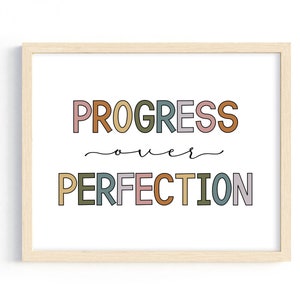 Progress Over Perfection | Classroom Decor, Boho, Motivational Wall Art, Digital Print, Be Kind, Playroom Decor, Child Art, Teacher Gift