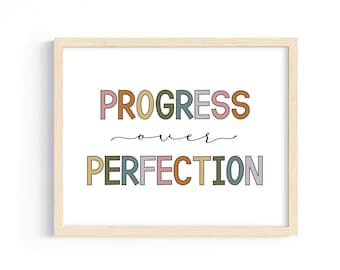 Progress Over Perfection | Classroom Decor, Boho, Motivational Wall Art, Digital Print, Be Kind, Playroom Decor, Child Art, Teacher Gift