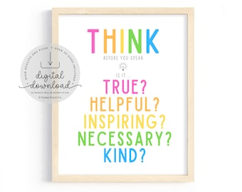 Denk na voordat je spreekt klaslokaal poster, school print, klaslokaal decor, inspirerende klaslokaal decor, school poster