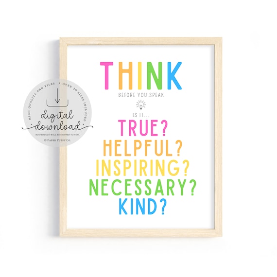 Think Before You Speak Classroom Poster, School Print, Classroom Decor, Inspirational Classroom Decor, School Poster