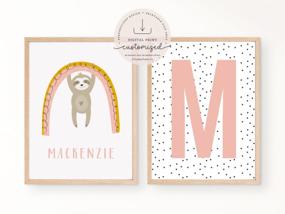 Custom Sloth Rainbow Name Set of 2 Prints | Nursery Prints | Personalized Wall Art | Kids Room Print | Nursery Decor | Kids Gift | Baby Gift