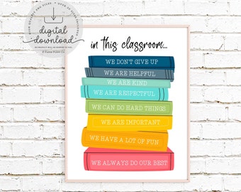 In This Classroom Poster, Classroom Rules, We are Kind, Teacher Print, Positive Classroom Art, Positive Classroom Decor, School, Wall Art