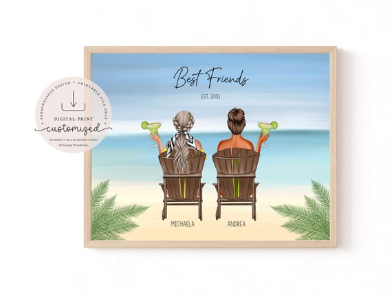 Personalized Best Friends Gift | Best Friends Beach Print | Vacation | Summer | Bestie Gift | Best Friends Print | Sisters | Custom Print