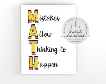 MATH Classroom Poster | Digital Download | Math Classroom Decor | Printable | Teacher Class Decor | Math Classroom | Growth Mindset Print |