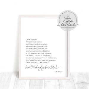 La vita è meravigliosa, L.R. Citazione di Knost, Poster ispiratore, Arte motivazionale, Idee regalo ispiratrici, GRANDE arte STAMPABILE, Arte letteraria