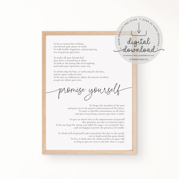 Promise Yourself Christian D. Larson, Everyday Reminder, Wall Decor Art, Inspirational Print, Be Strong Quote Print, Quotes from Books