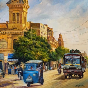 Karachi Cityscape --- South Asian Oil Painting