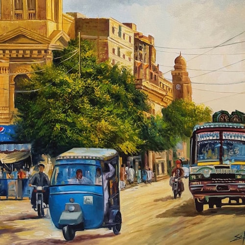 Karachi Cityscape South Asian Oil Painting Etsy
