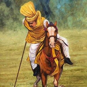 Tent Pegging --- Handmade Oil Painting ----Indian/Pakistani Art