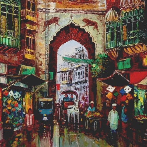 Gates of Lahore South Asian Oil Painting Etsy