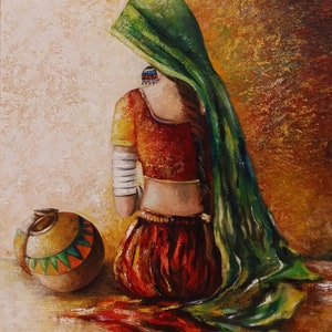 South Asian Woman --- Handmade Oil Painting