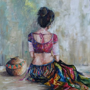 South Asian Woman III --- Handmade Oil Painting
