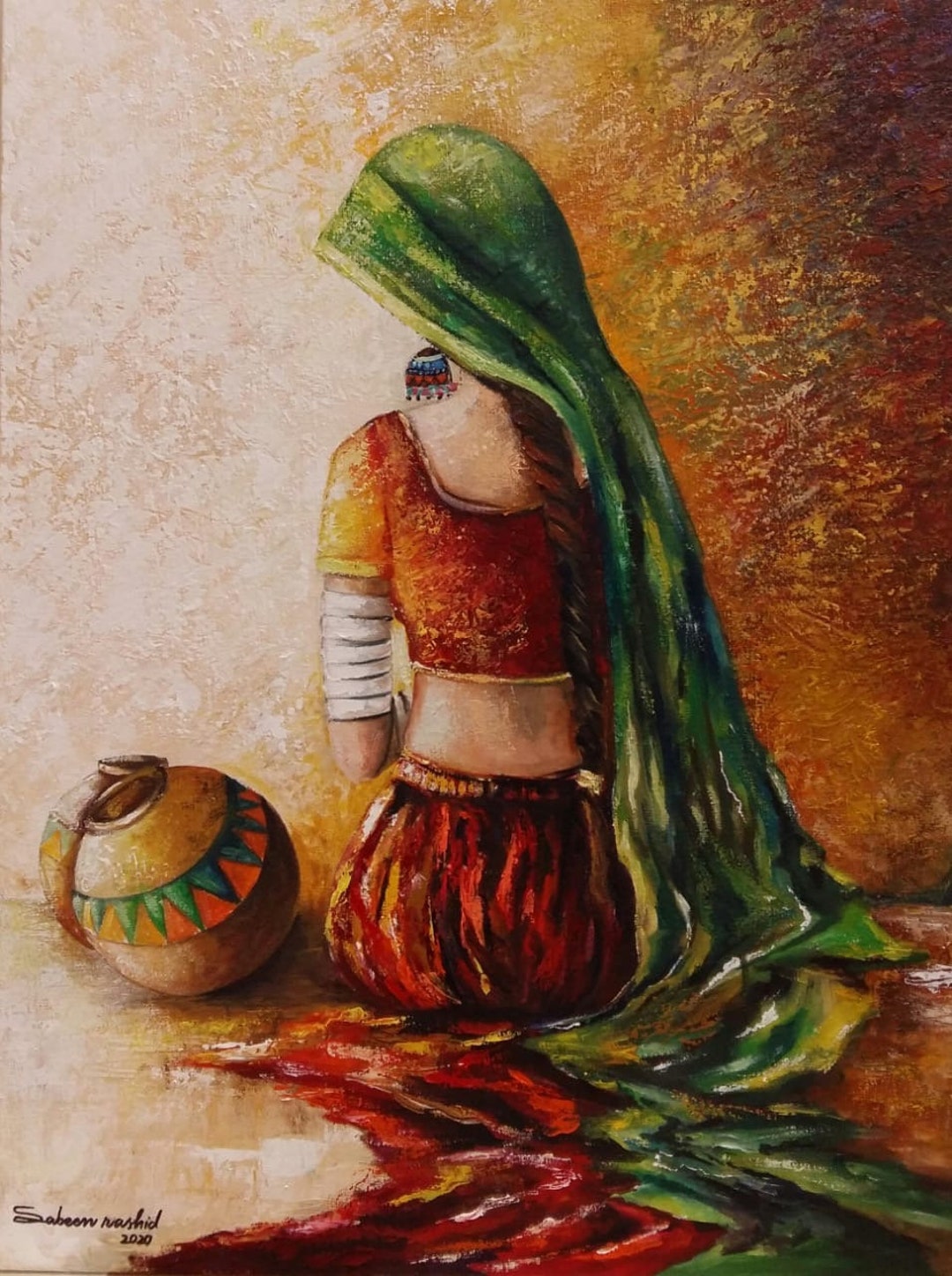 South Asian Woman Handmade Oil Painting