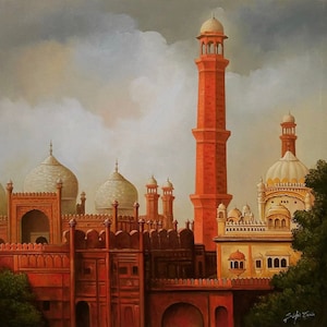 Mosquée de Badshahi --- peinture à l&#39;huile d&#39;Asie du Sud