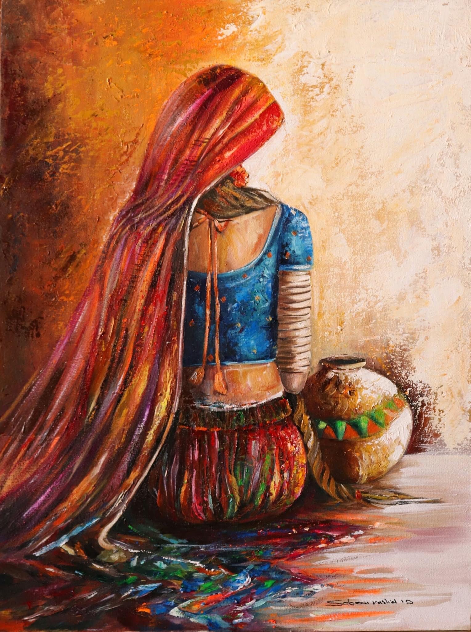 South Asian Woman II Handmade Oil Painting