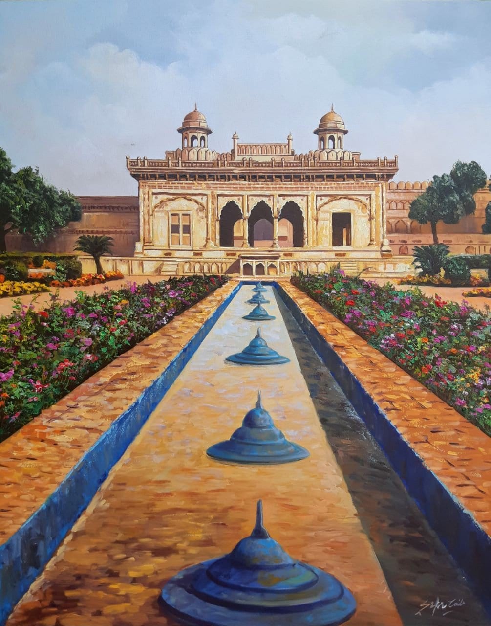 Mughal Garden Handmade Oil Paintings pakistani/indian Art Etsy
