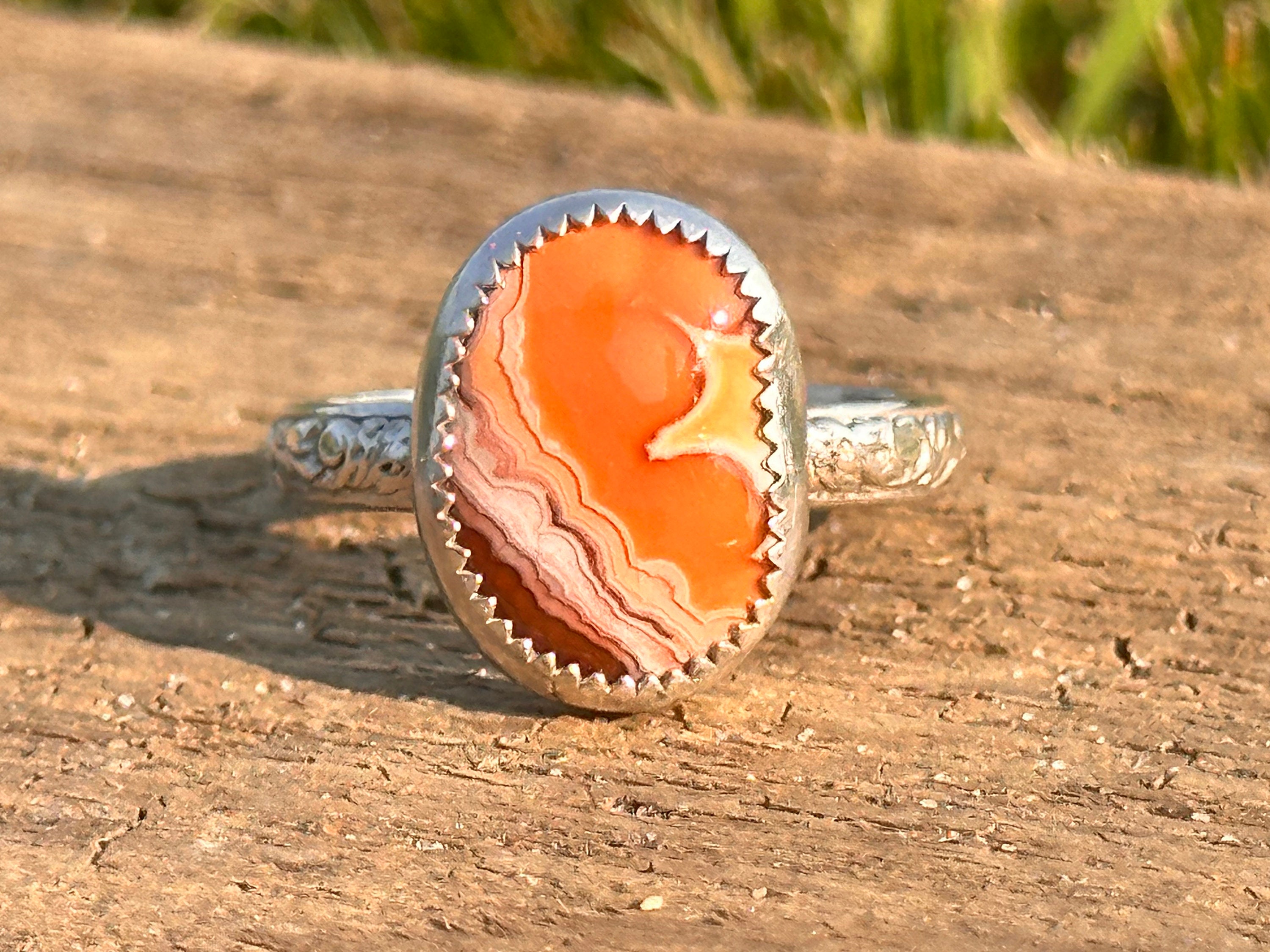 Handmade Sterling Silver Banded Agate Ring Size 10.5