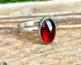 Handmade Sterling Silver Hessonite Garnet Ring Size 8
