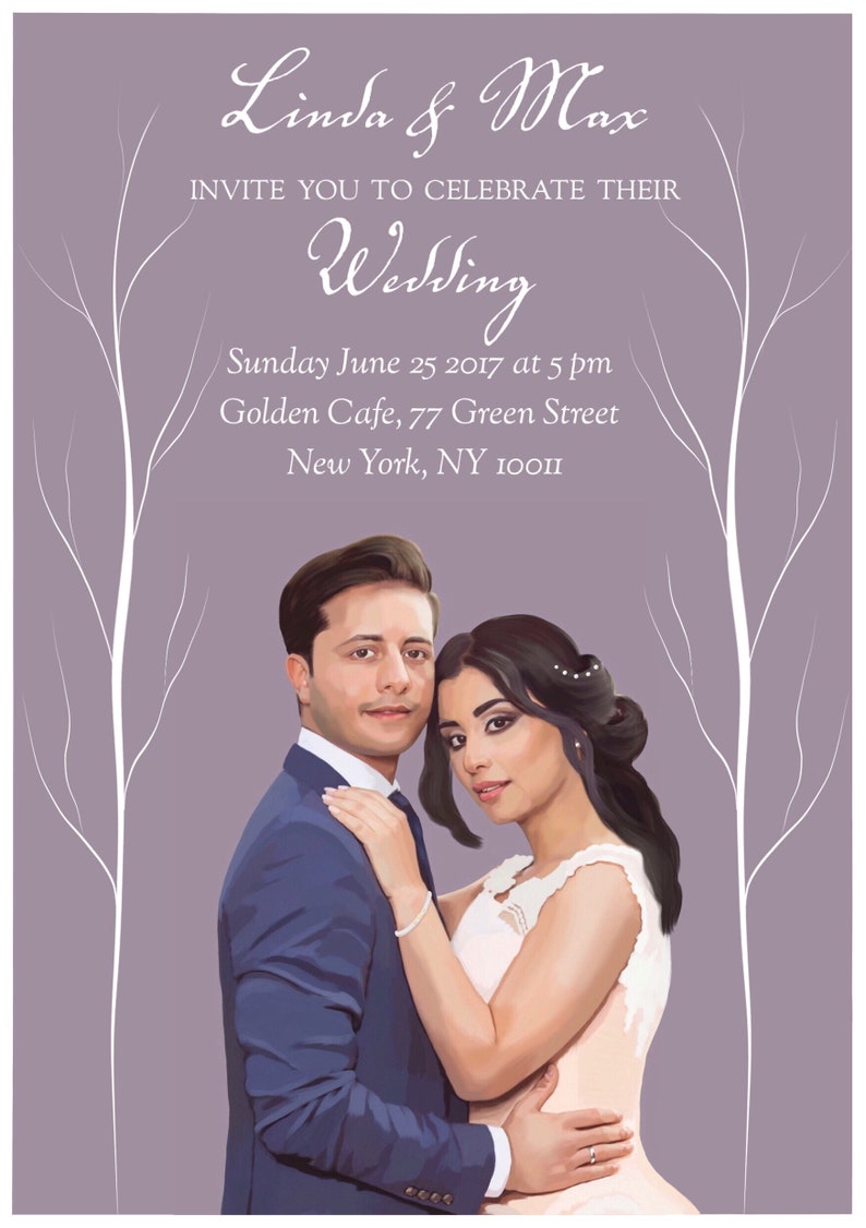 Wedding Portrait Groom Printable Invitation Invitation Wedding Custom Wedding Sign Bride Wedding Gift Portrait Wedding Invitation