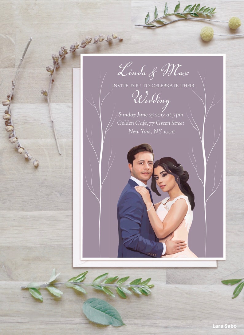 Wedding Portrait Groom Printable Invitation Invitation Wedding Custom Wedding Sign Bride Wedding Gift Portrait Wedding Invitation
