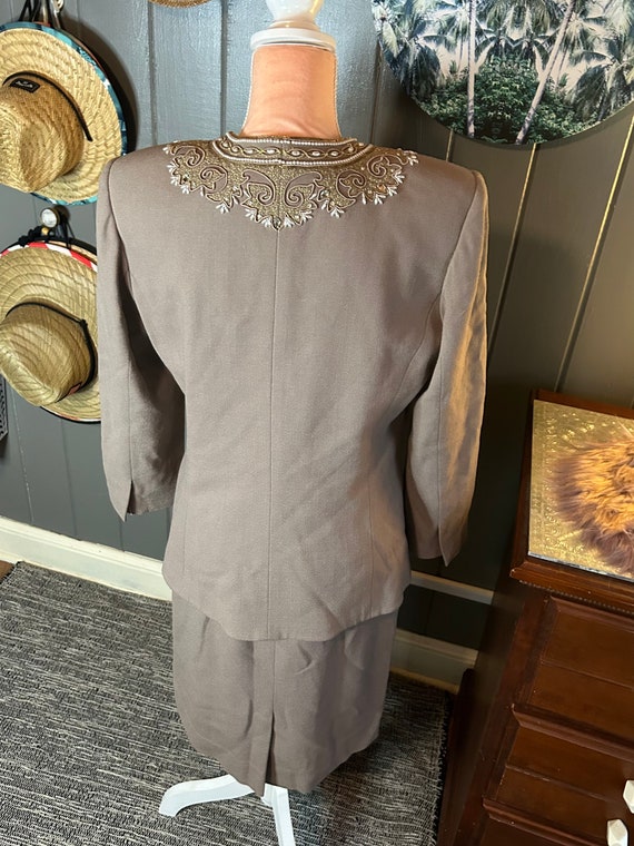 Vintage Taupe Beaded Skirt Suit & Cami medium - image 3