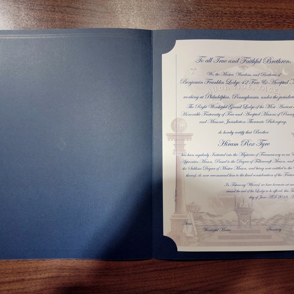 Custom Masonic Membership Certificate