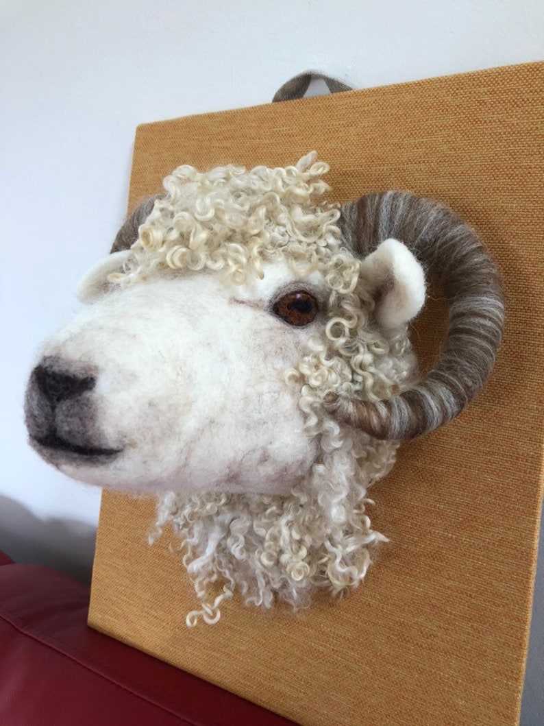 Needle felted sheep/rams head on fabric mount felted animals Etsy