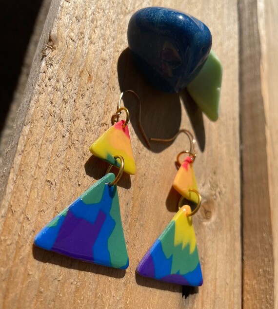 Handmade Polymer Clay Earrings Pride Triangle Dangles Etsy