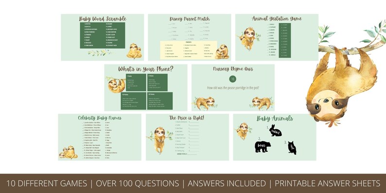 Gender Neutral Modern Shower Games Sloth Baby Shower Quiz Virtual Baby Shower Activities Powerpoint Shower Virtual Emoji Pictionary