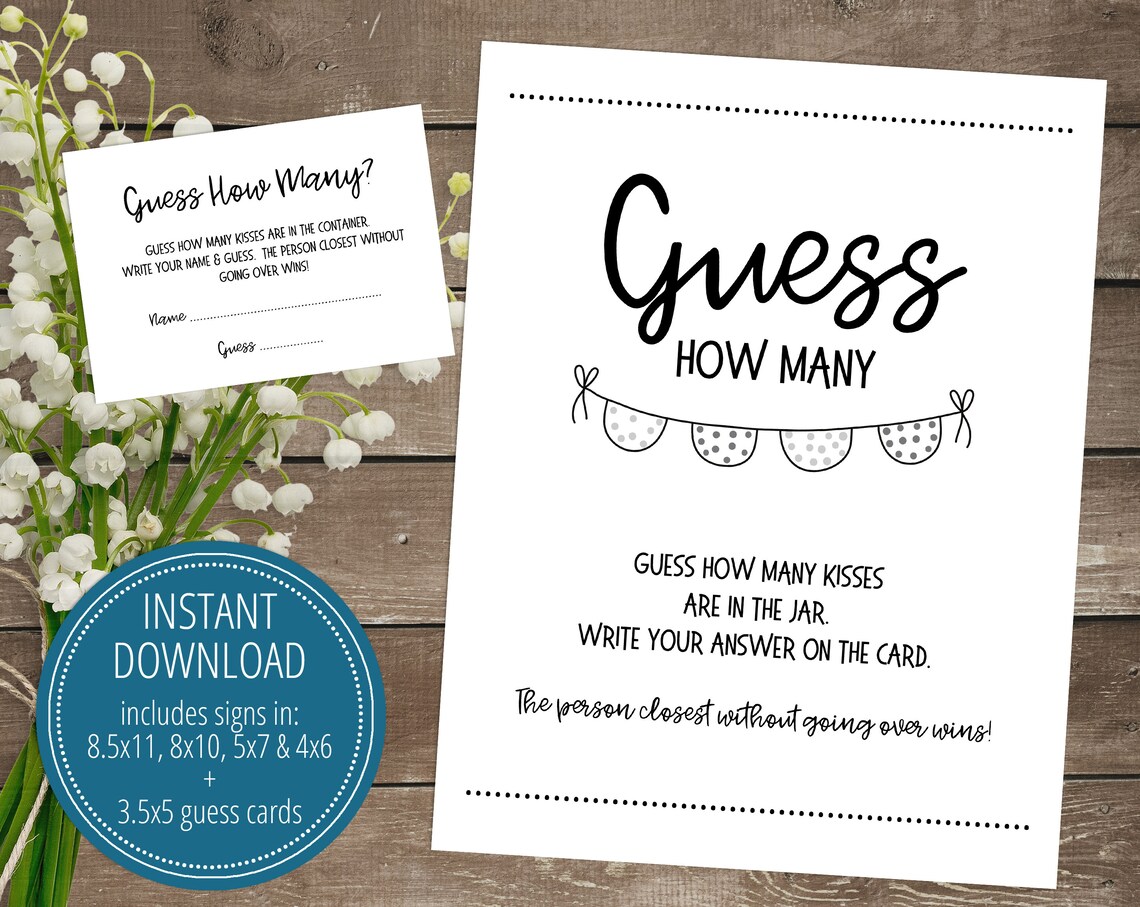Guess How Many Kisses Game Baby Shower Games Printable Baby Etsy
