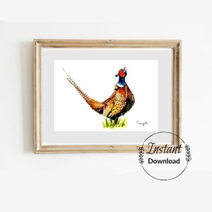 Pheasant art print, phesant hunting print, Phesant printable art, bird printable art, 5x7 & 8X10 inch print,
