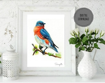 Oost-Bluebird aquarel schilderen, digitale download, 5X7 & 8X10inches, aquarel Bluebird kunst aan de muur afdrukken
