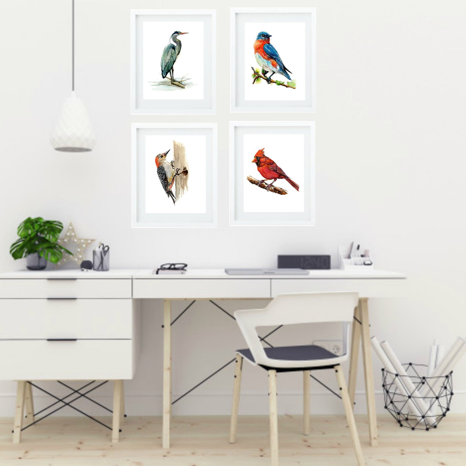 Set of 4 Bird Prints Four Watercolor Birds Downloadable Etsy