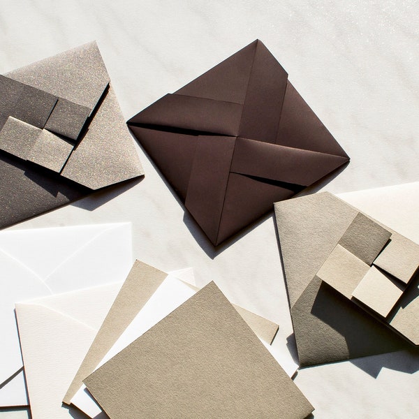 Earth Mix Origami Cards with Inserts and Envelopes - Handmade Luxury Origami Card - Fouette Design - 3-pack assorted colours