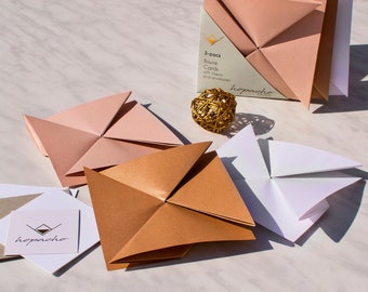 Cream Mix Origami Cards with Inserts and Envelopes - Handmade Luxury Origami Card - Bowtie Design - 3-pack assorted colours