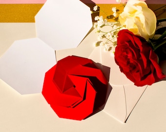 Valentine's Red Rose Origami Card with Insert and Envelope - Luxury Origami Card -Rose Design- Single & 3-pack options available