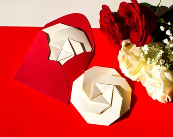 Valentine's Metallic White Rose Origami Card with Insert and Envelope - Luxury Origami Card -Rose Design- Single & 3-pack options available