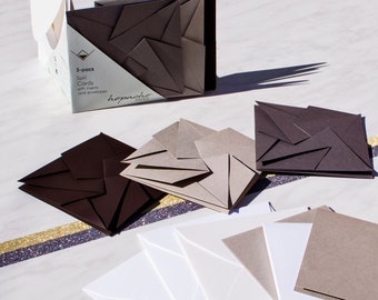 Earth Mix Origami Cards with Inserts and Envelopes - Handmade Luxury Origami Card - Swirl Design - 3-pack assorted colours