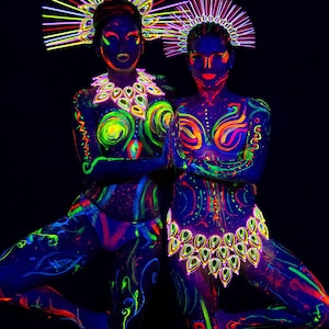 Neon goddess Glow in the dark colorful neon necklace belt performers rave festival fashion dance wear uv blacklight party pride