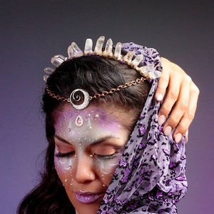 Moonlight LED light up Raw Quartz crystal Crown rave accesories festival fashion bohemian outfit natural stones headband hair accesories