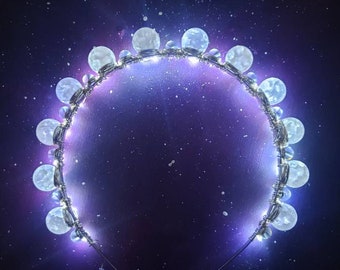Lunar Quartz headband moon wire wrapped jewelry headpiece LED hair jewelry headpiece beautiful dancer accessories hairpiece light up crown