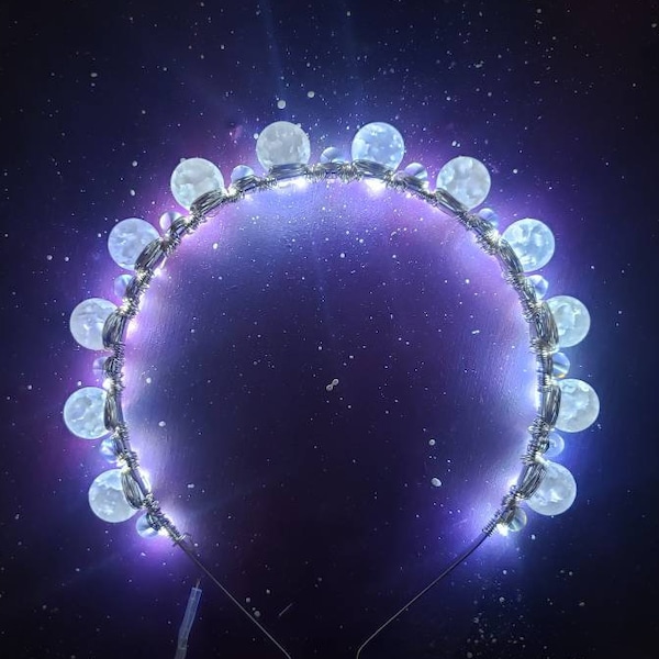 Lunar Quartz headband moon wire wrapped jewelry headpiece LED hair jewelry headpiece beautiful dancer accessories hairpiece light up crown
