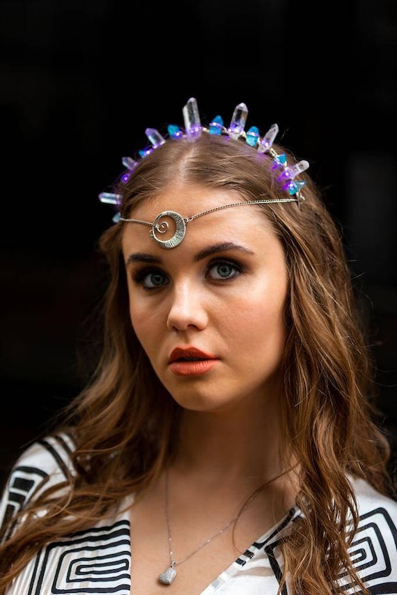 Raw Clear Quartz Crystal and Angel Aura Quartz Headband  display picture 3