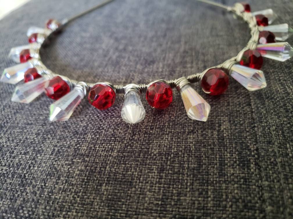 Hand crafted New red crystal wire wrapped beaded headband crown Red Crown Red Tiara Red Diadem Crystal Crown Wedding Crown  main image 2